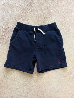 Polo by Ralph Lauren Navy Kids Cotton Drawstring Shorts with Red Logo